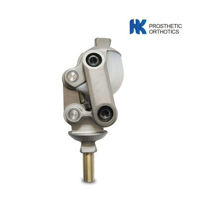 Vier Stabverbindungen aus Edelstahl, Knieprothese, Knieprothese mit Selbstverschluss.